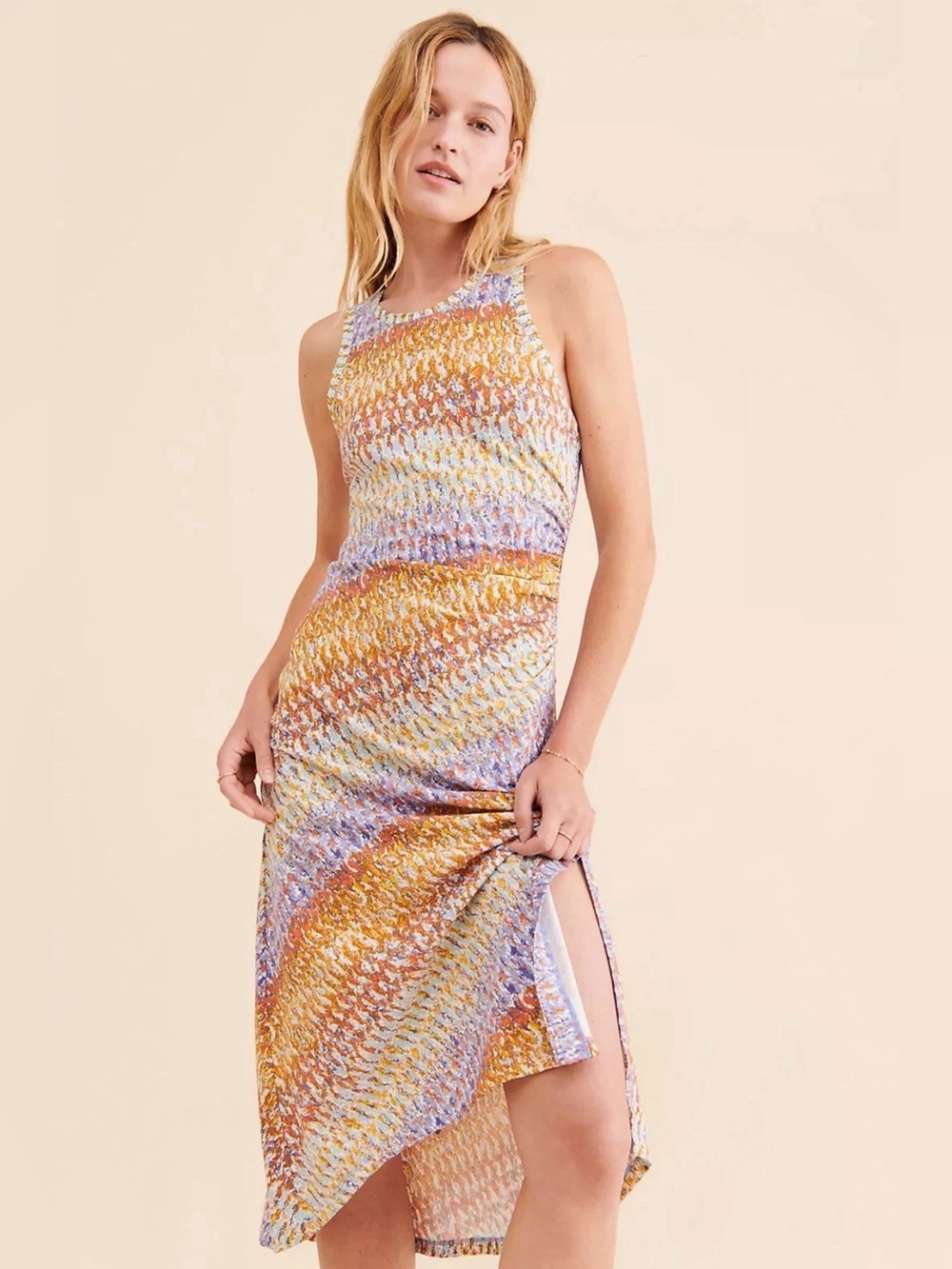 Anthropologie Daily Practice Treasure Ruched Tank Midi Dress Multicolor Small